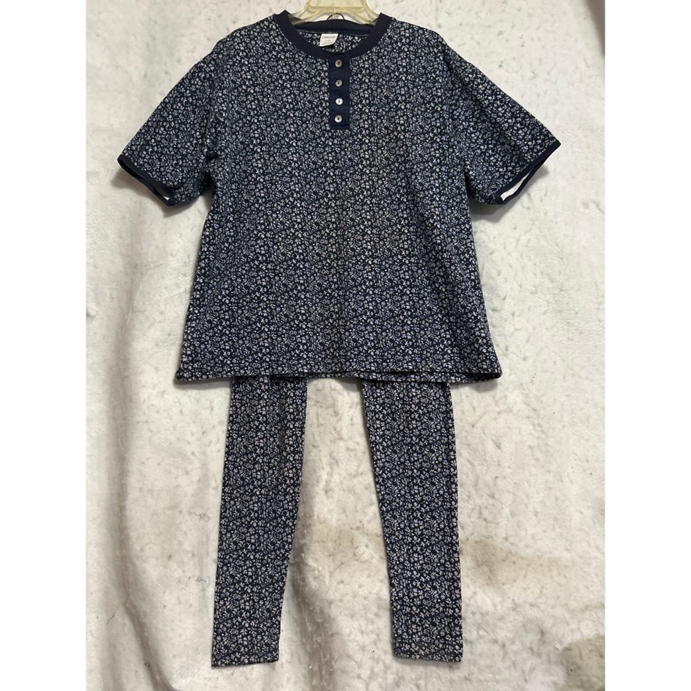 Cherokee Dark Blue With Lavender Floral Print Pajama Set
